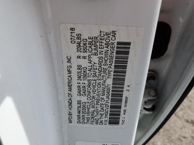 1HGCV2F31JA045571 - 2018 HONDA ACCORD SPORT Ақ фото 13