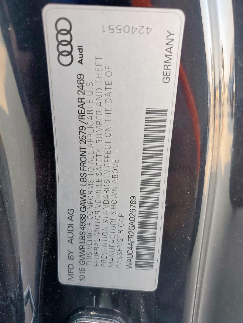 WAUC4AFR2GA026789 - 2016 AUDI S5 PREMIUM PLUS أسود صورة 12