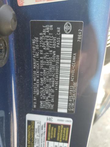 4T4BE46K99R079508 - 2009 TOYOTA CAMRY BASE BLUE photo 12