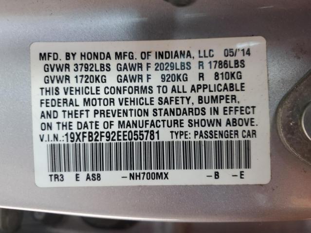 19XFB2F92EE055781 - 2014 HONDA CIVIC EXL SILVER photo 12