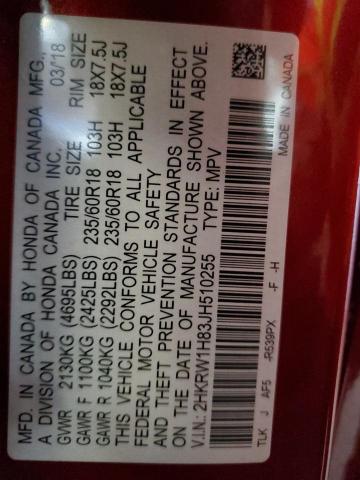 2HKRW1H83JH510255 - 2018 HONDA CR-V EXL RED photo 13
