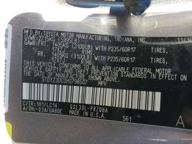 5TDYZ3DC0HS798507 - 2017 TOYOTA SIENNA XLE TAN photo 13