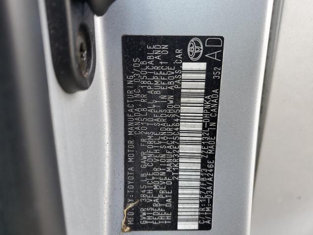 2T1KR32E75C464750 - 2005 TOYOTA COROLLA MA XR SILVER photo 12