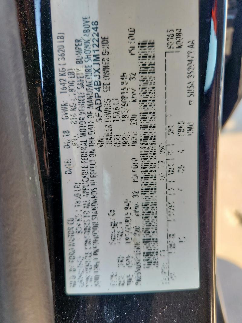 3FADP4BJXJM122248 - 2018 FORD FIESTA SE BLACK photo 12