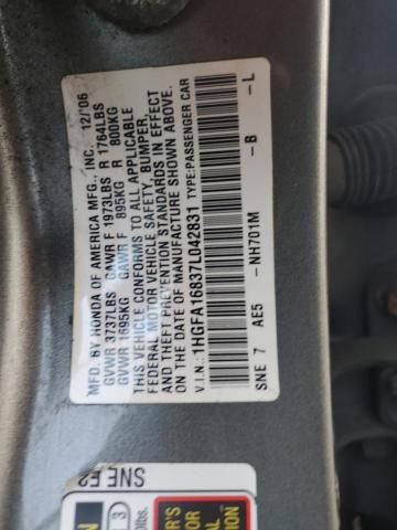 1HGFA16837L042831 - 2007 HONDA CIVIC EX GRAY photo 12