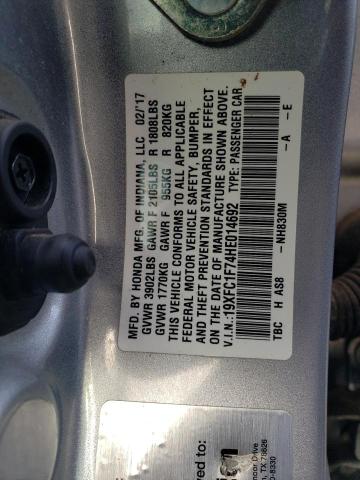 19XFC1F74HE014692 - 2017 HONDA CIVIC EXL GRAY photo 12