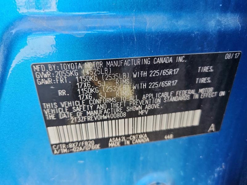 2T3ZFREV0HW400808 - 2017 TOYOTA RAV4 LE BLUE photo 13