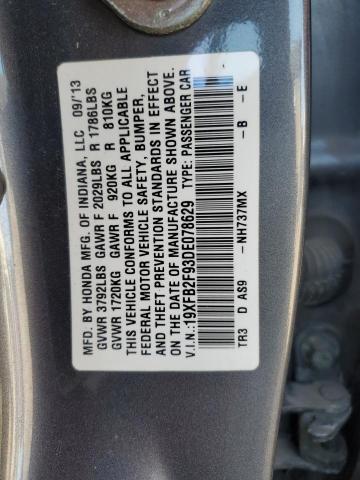 19XFB2F93DE078629 - 2013 HONDA CIVIC EXL ნაცრისფერი ფოტო 12