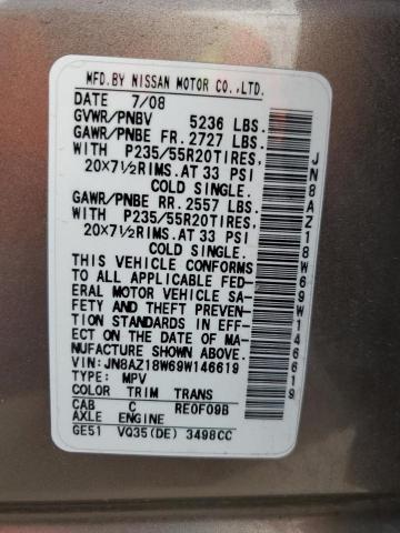 JN8AZ18W69W146619 - 2009 NISSAN MURANO S SILVER photo 13