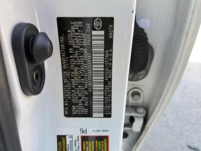 4T1BF1FK6CU520167 - 2012 TOYOTA CAMRY BASE WHITE photo 12