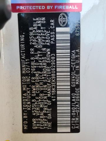 4T1BK3EK9BU629083 - 2011 TOYOTA CAMRY SE WHITE photo 12