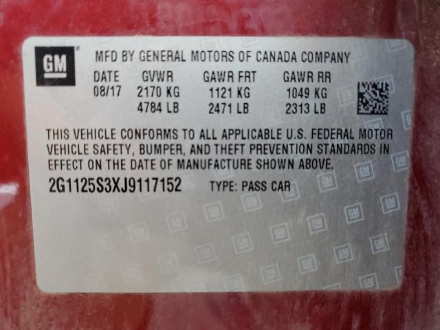 2G1125S3XJ9117152 - 2018 CHEVROLET IMPALA PREMIER RED photo 12