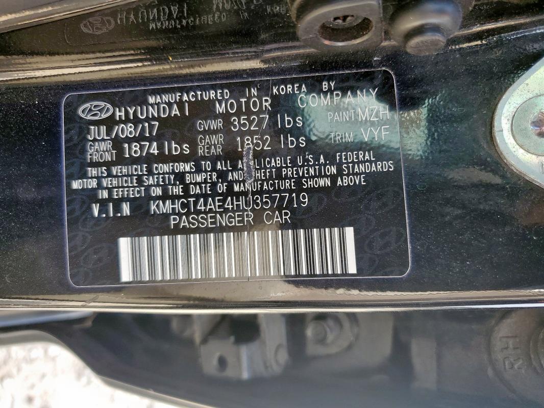 KMHCT4AE4HU357719 - 2017 HYUNDAI ACCENT SE BLACK photo 12