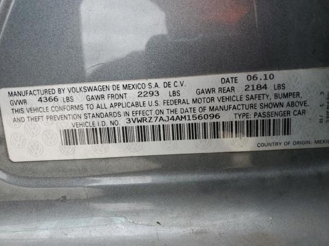 3VWRZ7AJ4AM156096 - 2010 VOLKSWAGEN JETTA SE ნაცრისფერი ფოტო 12