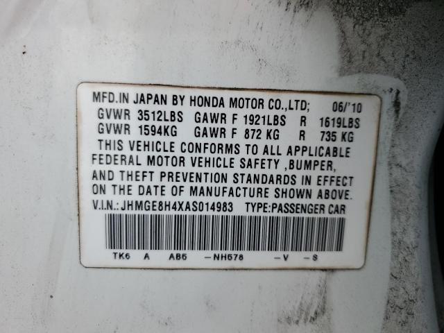 JHMGE8H4XAS014983 - 2010 HONDA FIT SPORT 白色 照片 13