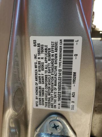 1HGES16503L031410 - 2003 HONDA CIVIC LX SILVER photo 12