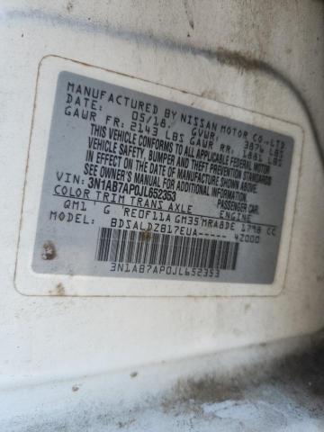 3N1AB7AP0JL652353 - 2018 NISSAN SENTRA S WHITE photo 12