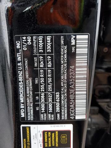 4JGDA5HB3EA352374 - 2014 MERCEDES-BENZ ML 350 4MATIC BLACK photo 12