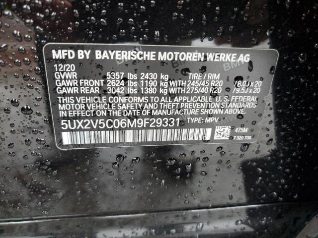 5UX2V5C06M9F29331 - 2021 BMW X4 XDRIVEM40I შავი ფოტო 12