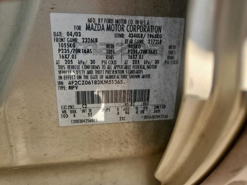 4F2CZ06183KM51365 - 2003 MAZDA TRIBUTE ES BEIGE photo 13