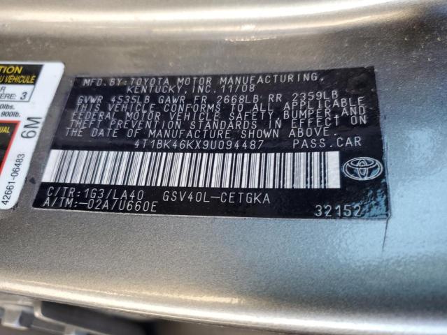 4T1BK46KX9U094487 - 2009 TOYOTA CAMRY SE CHARCOAL photo 12