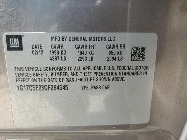 1G1ZC5E03CF284545 - 2012 CHEVROLET MALIBU 1LT ბეჟი ფოტო 12