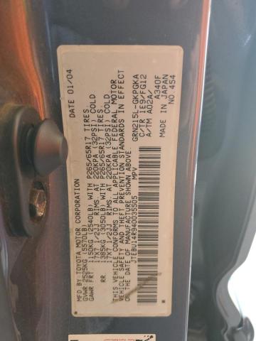 JTEBU14R940035505 - 2004 TOYOTA 4RUNNER SR5 ნაცრისფერი ფოტო 13