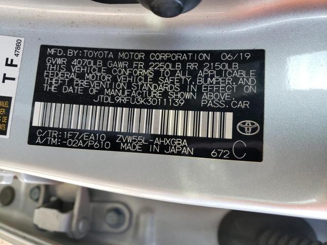 JTDL9RFU3K3011139 - 2019 TOYOTA PRIUS SILVER photo 12