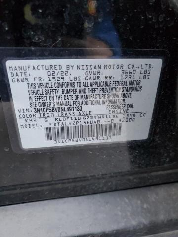 3N1CP5BV0NL491133 - 2022 NISSAN KICKS S BLACK photo 12