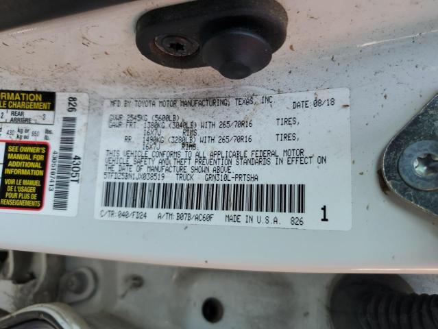 5TFDZ5BN1JX038519 - 2018 TOYOTA TACOMA DOUBLE CAB 白色 照片 12