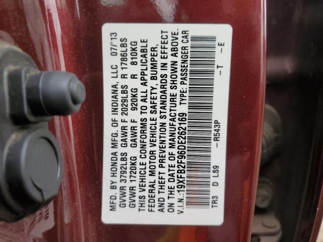 19XFB2F96DE262169 - 2013 HONDA CIVIC EXL ბურგუნდია ფოტო 12