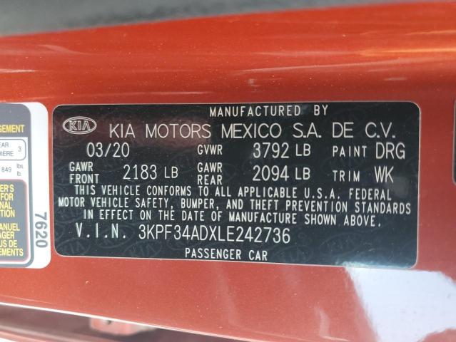 3KPF34ADXLE242736 - 2020 KIA FORTE GT LINE ORANGE photo 12