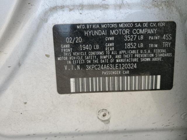 3KPC24A63LE120324 - 2020 HYUNDAI ACCENT SE SILVER photo 12