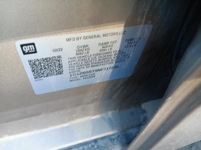 1G1ZB5ST5NF117236 - 2022 CHEVROLET MALIBU LS TAN photo 12