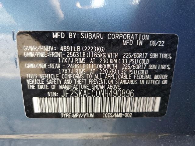 JF2SKAEC0NH490896 - 2022 SUBARU FORESTER PREMIUM BLUE photo 14
