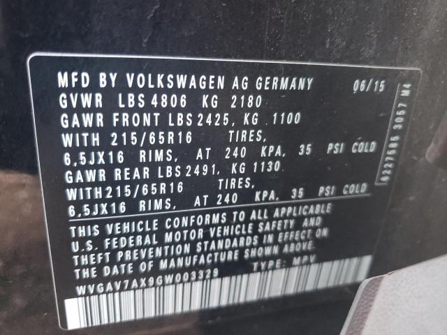 WVGAV7AX9GW003329 - 2016 VOLKSWAGEN TIGUAN S BLACK photo 12