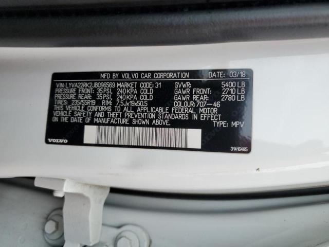 LYVA22RK2JB096569 - 2018 VOLVO XC60 T6 WHITE photo 13