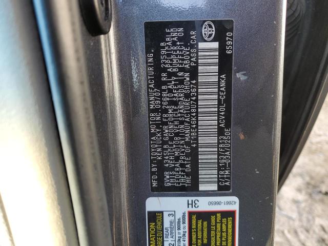 4T1BE46K48U743674 - 2008 TOYOTA CAMRY CE GRAY photo 12