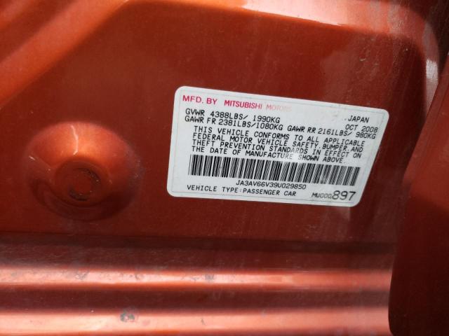 JA3AV66V39U029850 - 2009 MITSUBISHI LANCER RALLIART ORANGE photo 12