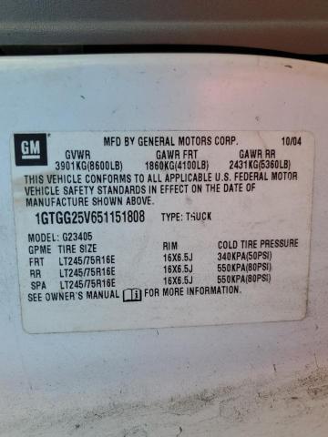 1GTGG25V651151808 - 2005 GMC SAVANA G2500 WHITE photo 12