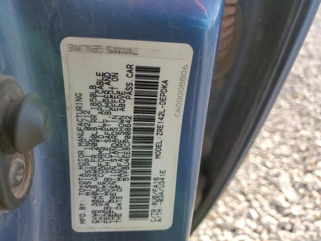 5YFBU4EE8CP008642 - 2012 TOYOTA COROLLA BASE BLUE photo 10