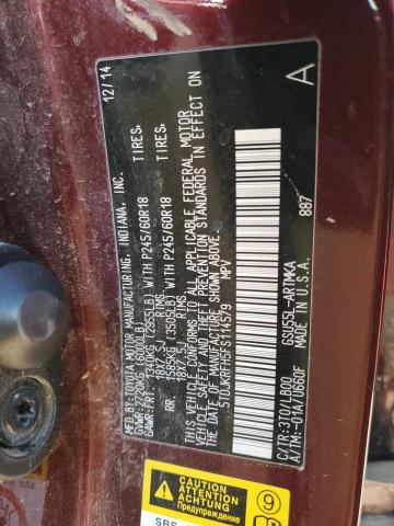 5TDJKRFH5FS114579 - 2015 TOYOTA HIGHLANDER XLE 勃艮第红 照片 14