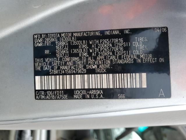 5TBRT34156S479629 - 2006 TOYOTA TUNDRA ACCESS CAB SR5 GRAY photo 12