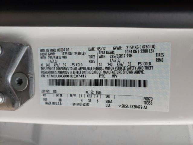 1FMCU0G99HUE07417 - 2017 FORD ESCAPE SE WHITE photo 13