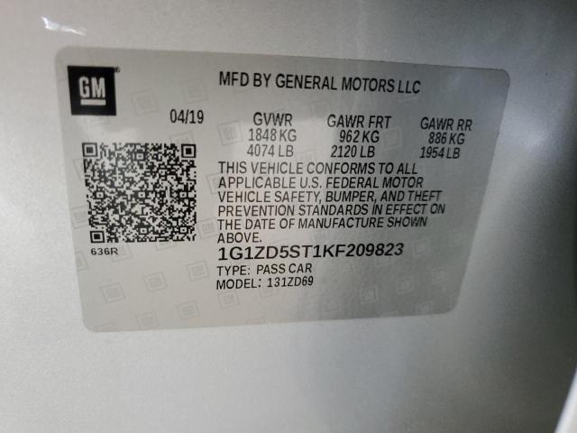 1G1ZD5ST1KF209823 - 2019 CHEVROLET MALIBU LT Plata foto 12