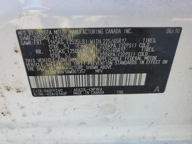 2T3BF4DV1AW061357 - 2010 TOYOTA RAV4 WHITE photo 13