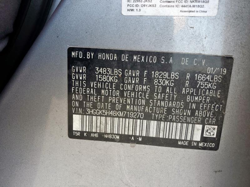 3HGGK5H48KM719270 - 2019 HONDA FIT LX SILVER photo 12