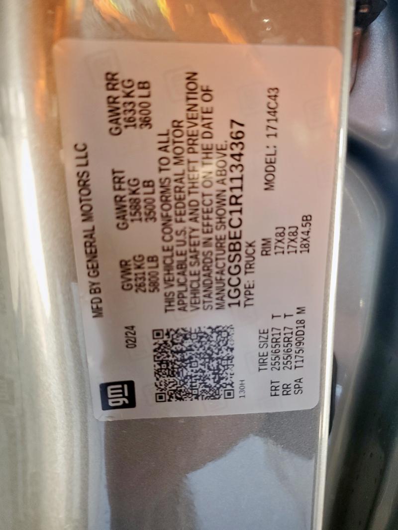 1GCGSBEC1R1134367 - 2024 CHEVROLET COLORADO CHARCOAL photo 13