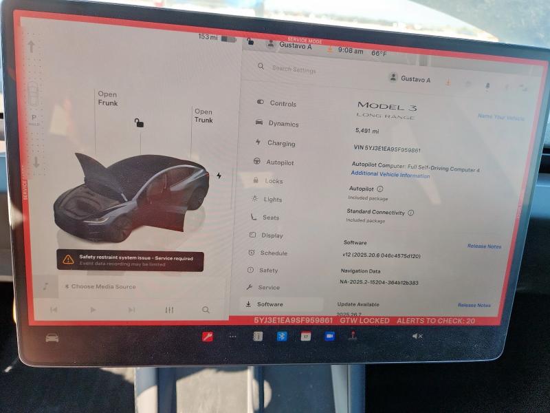 5YJ3E1EA9SF959861 - 2025 TESLA MODEL 3 GRAY photo 9