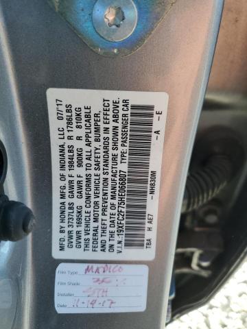 19XFC2F75HE066807 - 2017 HONDA CIVIC EX SILVER photo 12